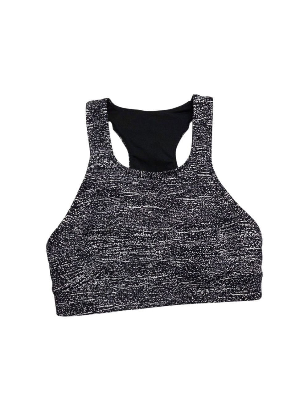 Lululemon Energy Bra High Neck Black White Print Size 6